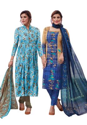 Multicolor Printed Synthetic Unstitched Salwar Set 2 With Dupatta 1