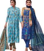 Multicolor Printed Synthetic Unstitched Salwar Set 2 With Dupatta