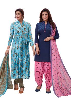 Multicolor Printed Synthetic Unstitched Salwar Set 2 With Dupatta 1
