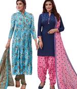 Multicolor Printed Synthetic Unstitched Salwar Set 2 With Dupatta
