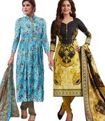 Multicolor Printed Synthetic Unstitched Salwar Set 2 With Dupatta