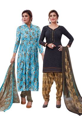 Multicolor Printed Synthetic Unstitched Salwar Set 2 With Dupatta 1