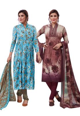 Multicolor Printed Synthetic Unstitched Salwar Set 2 With Dupatta 1
