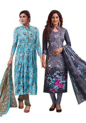 Multicolor Printed Synthetic Unstitched Salwar Set 2 With Dupatta 1