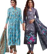 Multicolor Printed Synthetic Unstitched Salwar Set 2 With Dupatta
