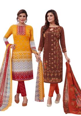Multicolor Printed Synthetic Unstitched Salwar Set 2 With Dupatta 1