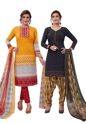 Multicolor Printed Synthetic Unstitched Salwar Set 2 With Dupatta 1