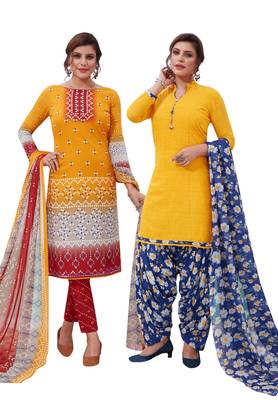 Multicolor Printed Synthetic Unstitched Salwar Set 2 With Dupatta 1