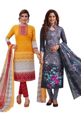 Multicolor Printed Synthetic Unstitched Salwar Set 2 With Dupatta 1