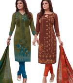 Multicolor Printed Synthetic Unstitched Salwar Set 2 With Dupatta