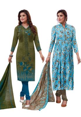 Multicolor Printed Synthetic Unstitched Salwar Set 2 With Dupatta 1