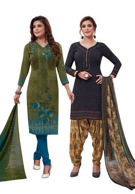 Multicolor Printed Synthetic Unstitched Salwar Set 2 With Dupatta 1