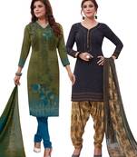 Multicolor Printed Synthetic Unstitched Salwar Set 2 With Dupatta