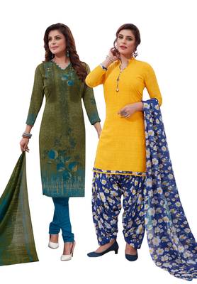Multicolor Printed Synthetic Unstitched Salwar Set 2 With Dupatta 1