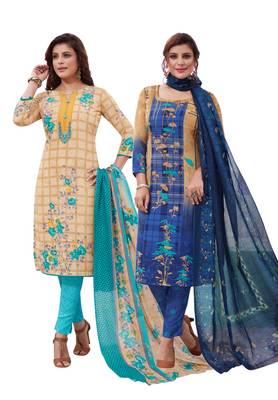 Multicolor Printed Synthetic Unstitched Salwar Set 2 With Dupatta 1