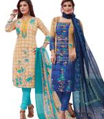 Multicolor Printed Synthetic Unstitched Salwar Set 2 With Dupatta