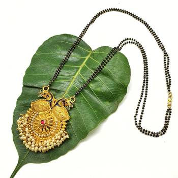 Women'S Pride Mangalsutra Golden Antique Design Peacock Pendant Mangalsutra Black Beads Double Line Layer Long Necklace 1