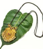 Women'S Pride Mangalsutra Golden Antique Design Peacock Pendant Mangalsutra Black Beads Double Line Layer Long Necklace