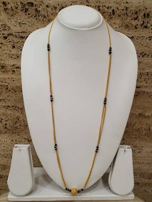 Women'S Pride Mangalsutra Golden Tanmaniya Kanthi Pendant Mangalsutra Black Beads Double Line Layer Long Chain Necklace 3