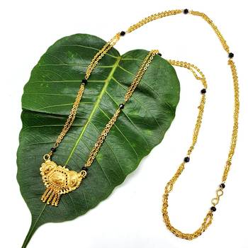 Women'S Pride Mangalsutra Alloy Golden Pendant Black Beads Double Line Layer Long Chain Mangalsutra Necklace Jewellery 1