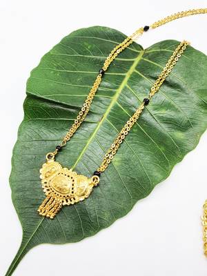 Women'S Pride Mangalsutra Alloy Golden Pendant Black Beads Double Line Layer Long Chain Mangalsutra Necklace Jewellery 2