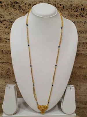 Women'S Pride Mangalsutra Alloy Golden Pendant Black Beads Double Line Layer Long Chain Mangalsutra Necklace Jewellery 3