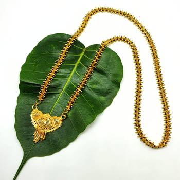 Women'S Pride Mangalsutra Alloy Golden Pendant Black Beads Double Line Layer Long Chain Mangalsutra Necklace Jewellery 1