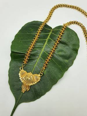 Women'S Pride Mangalsutra Alloy Golden Pendant Black Beads Double Line Layer Long Chain Mangalsutra Necklace Jewellery 2
