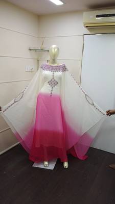 Rani Shaded Zari Work Chiffon Polyester Islamic Party Wear Festive Kaftan Farasha 1