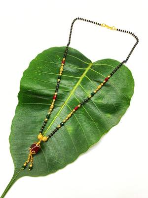 Women'S Pride Mangalsutra Gold Plated Red Stone Pendant Latkan Multicolor Black Beads Single Line Layer Short Necklace 1