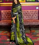 multicolor printed satin saree with blouse