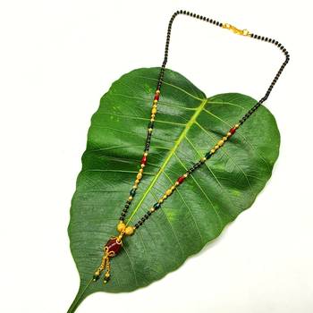 Women'S Pride Mangalsutra Gold Plated Red Stone Pendant Latkan Multicolor Black Beads Single Line Layer Short Necklace 2