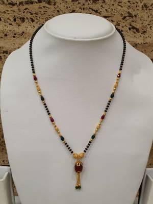 Women'S Pride Mangalsutra Gold Plated Red Stone Pendant Latkan Multicolor Black Beads Single Line Layer Short Necklace 3