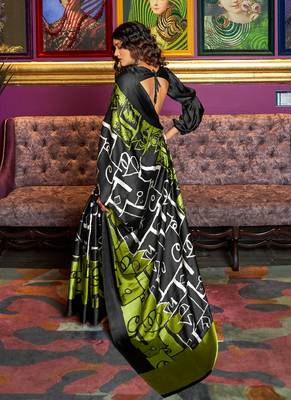 multicolor printed satin saree with blouse 2