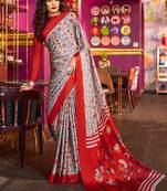 multicolor printed satin saree with blouse