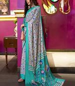 multicolor printed satin saree with blouse