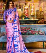 multicolor printed satin saree with blouse