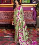 multicolor printed satin saree with blouse