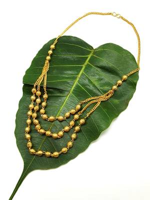 Women'S Pride Necklace Set Multi Strand Gold Plated Triple Hain 3 Layer Gundla Mala Big Golden Mani Chain Mangalsutra 1