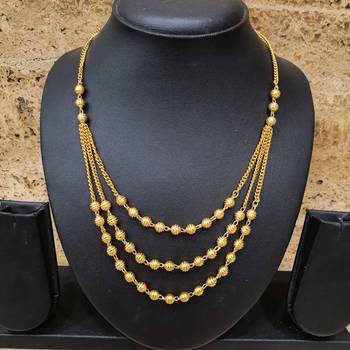 Women'S Pride Necklace Set Multi Strand Gold Plated Triple Hain 3 Layer Gundla Mala Big Golden Mani Chain Mangalsutra 2
