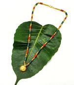 Women'S Pride Mangalsutra Gold Laxmi Coin Pendant Green Orange Beads Single Line Layer Short Mangalsutra Necklace