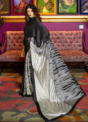 multicolor printed satin saree with blouse 1
