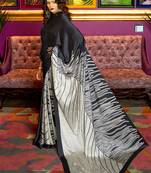 multicolor printed satin saree with blouse