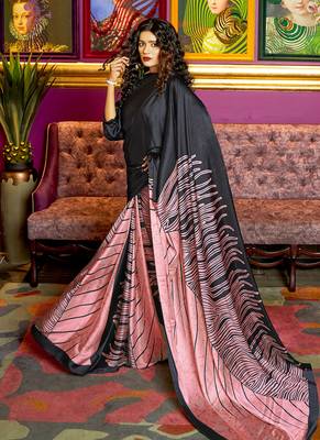 multicolor printed satin saree with blouse 1