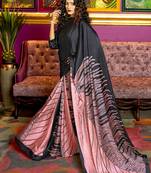 multicolor printed satin saree with blouse