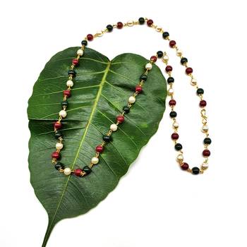 Women'S Pride Necklace Traditional Red Green And White Pearl Meenakari Beaded Mala Necklace Gold Mangalsutra Jewellery 1