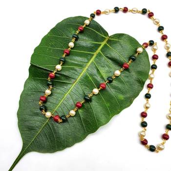 Women'S Pride Necklace Traditional Red Green And White Pearl Meenakari Beaded Mala Necklace Gold Mangalsutra Jewellery 2