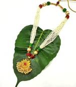 Women'S Pride Necklace Multi Strand Golden Pendant With Red Stone Multicolor Bead Mala Multi Layer Mangalsutra Jewellery