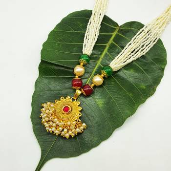 Women'S Pride Necklace Multi Strand Golden Pendant With Red Stone Multicolor Bead Mala Multi Layer Mangalsutra Jewellery 2