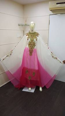 Rani Shaded Zari Work Chiffon Polyester Islamic Party Wear Festive Kaftan Farasha 1